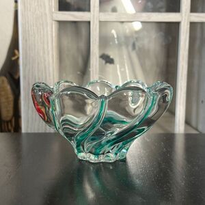 Green peppermint candy dish Christmas candy dish glass 3”